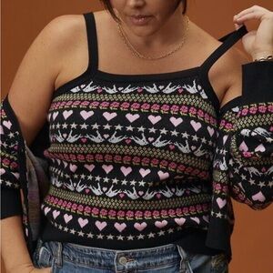 Maeve Anthropologie Fair Isle Heart Pattern Cropped Tank Top Sweater